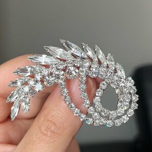 Sherman Signed Clear Crystal Silver Rhinestone Statement Brooch